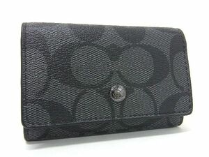 1円 ■新品同様■ COACH コーチ PVC×レザー 5連 キーリング キーケース 鍵入れ メンズ レディース ブラック系 AW0153