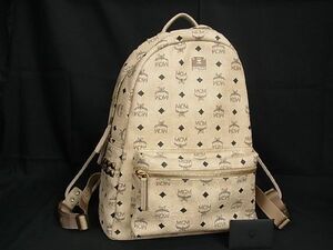 1円 ■美品■ MCM エムシーエム モノグラム ヴィセトス柄 レザー リュックサック バックパック デイパック レディース ベージュ系 AV4233