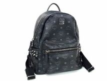 1円 ■美品■ MCM エムシーエム モノグラム ヴィセトス柄 レザー スタッズ リュックサック デイパック レディース ブラック系 AV4264_画像1