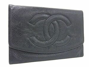 1円 CHANEL シャネル ココマーク キャビアスキン 二つ折り 財布 ウォレット 小銭入れ 札入れ レディース ブラック系 AW0159