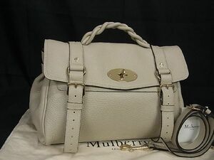 1円 ■極美品■ MULBERRY マルベリー レザー 2WAY ハンドバッグ ショルダー クロスボディ 斜め掛け レディース アイボリー系 AV4245