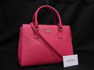 ■極美品■ Salvatore Ferragamo フェラガモ GG-21 F317 ダブルガンチーニ レザー 2WAY ショルダー ハンドバッグ ピンク系 AT3518