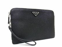 ■新品同様■ PRADA プラダ レザー クラッチバッグ セカンドバッグ メンズ ブラック系 AT3550_画像1