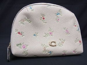 ■美品■ COACH コーチ C7167 ジュリエンヌ レザー メイクポーチ マルチケース 小物入れ レディース ベージュ系 AV3944