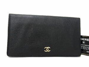 1円 ■美品■ CHANEL シャネル ココマーク レザー 二つ折り 長財布 ウォレット レディース ブラック系 AU0394S1