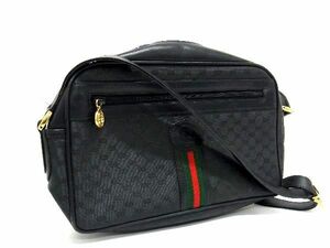 1円 ■美品■ GUCCI オールドグッチ 001 56 0942 ヴィンテージ シェリーライン GG柄 PVC ショルダーバッグ レディース ブラック系 AU5566