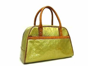 1円■美品■ LOUIS VUITTON ルイヴィトン モノグラムヴェルニ トンプキンス スクエア トートバッグ ハンドバッグ グリ ゴールド系 AU0055H1