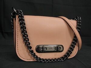 1円 ■極美品■ COACH コーチ 18858 スワッガー レザー チェーン ミニ ショルダーバッグ ポシェット 斜め掛け ピンクベージュ系 AT4752