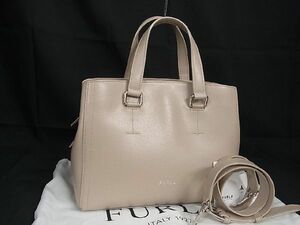 1円 ■美品■ FURLA フルラ ネクスト レザー 2WAY トート ハンドバッグ ショルダー 肩掛け 斜め掛け レディース ライトベージュ系 AT4865