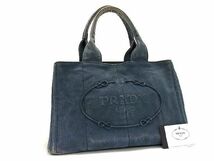 1円 PRADA プラダ B1877B カナパ キャンバス ハンドバッグ トートバッグ レディース ブルー系 AU5529_画像1