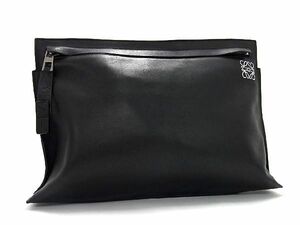 1円 ■美品■ LOEWE ロエベ アナグラム レザー クラッチバッグ セカンドバッグ メンズ レディース ブラック系 AT4761