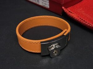 1円 ■極美品■ Salvatore Ferragamo フェラガモ ガンチーニ レザー ブレスレット アクセサリー オレンジ系×シルバー系 AT5777