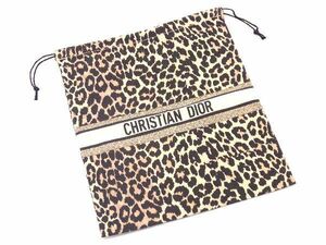 ■新品■未使用■ ChristianDior ディオール リサイクルコットン レオパード ヒョウ柄 巾着 ポーチ マルチケース ベージュ系 DD9018