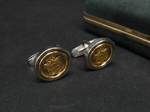 1円 ■美品■ GUCCI グッチ クレスト カフスボタン カフリンクス アクセサリー ビジネス 紳士 メンズ シルバー系×ゴールド系 BE8465