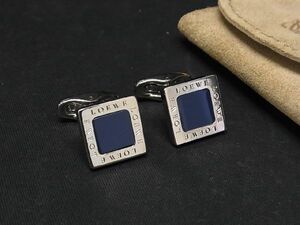 1円 ■美品■ LOEWE ロエベ カフス カフリンクス アクセサリー ビジネス 紳士 メンズ ネイビー系×シルバー系 AT5599