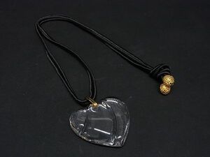 1円 ■極美品■ Baccarat バカラ クリスタルガラス ハートモチーフ ネックレス ペンダント アクセサリー クリア×ブラック系 AT5730