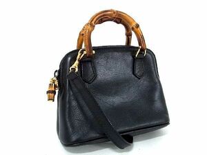 1円 ■美品■ GUCCI グッチ 007 2865 0231 バンブー レザー 2WAY ハンドバッグ ショルダー ポシェット レディース ブラック系 AU5700