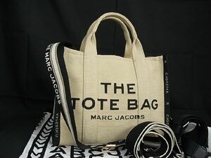 1円 ■美品■ MARC JACOBS マークジェイコブス キャンバス トート ショルダー バッグ 斜め掛け ライトベージュ系×ブラック系 AT4927