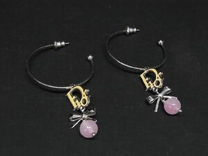 1円 ■美品■ ChristianDior クリスチャンディオール ロゴ リボン ピアス アクセサリー レディース シルバー系 AT5656