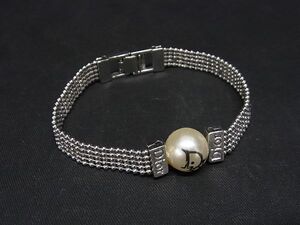 1円 ■美品■ ChristianDior クリスチャンディオール パール ブレスレット アクセサリー レディース シルバー系 BG6329