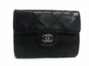 1円 CHANEL シャネル ココマーク マトラッセ ラムスキン コインケース コインパース 財布 ウォレット 小銭入れ ブラック系 AU5654