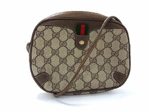 1円 ■美品■ GUCCI グッチ 89 02 066 オールドグッチ ヴィンテージ GG柄 シェリーライン PVC ショルダーバッグ ブラウン系 AT3613