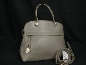 1円 ■極美品■ FURLA フルラ パイパー レザー 2WAY ハンドバッグ ショルダー 肩掛け レディース グレージュ系 AW0539