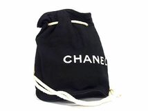 1円 CHANEL シャネル ロゴ キャンバス 巾着型 プールバッグ ショルダーバッグ 肩掛け レディース ブラック系 AT6560_画像1