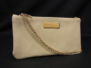 1円 ■新品同様■ Salvatore Ferragamo フェラガモ レザー チェーン ハンドバッグ ポーチ マルチケース 小物入れ アイボリー系 AW0783