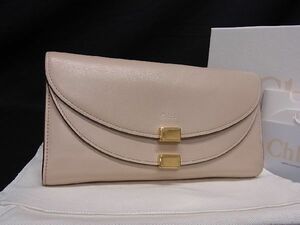 1円 Chloe クロエ ジョージア レザー 二つ折り 長財布 ウォレット レディース ピンクベージュ系 BI0676