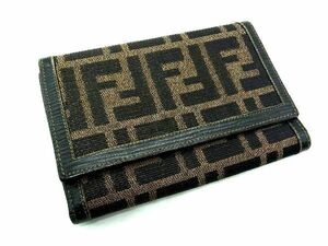 FENDI フェンディ ズッカ柄 キャンバス×レザー 二つ折り 財布 ウォレット レディース メンズ ブラウン系 DD8901