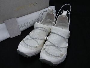 1円 ■美品■ JIMMY CHOO ジミーチュウ アンドレア メッシュ×レザー スニーカー 表記サイズ39(約26.cm) 靴 シューズ ホワイト系 AV3134