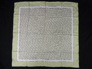 1円 ■新品同様■ BURBERRY バーバリー TBモノグラム シルク100% スカーフ ストール ショール ライトグリーン系×ホワイト系 AU2028