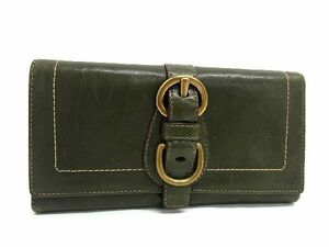 1円 ■美品■ COACH コーチ レザー 三つ折り 長財布 ウォレット 小銭入れ 札入れ レディース カーキ系 AW0119