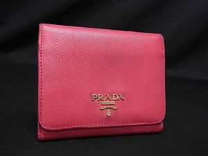 1円 PRADA プラダ サフィアーノレザー 三つ折り 財布 ウォレット 札入れ 小銭入れ レディース ピンク系 BE8901