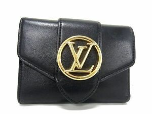 1円 LOUIS VUITTON ルイヴィトン M69175 ポルトフォイユ LV ポンヌフ コンパクト 三つ折り 財布 ウォレット ブラック系 AV4396