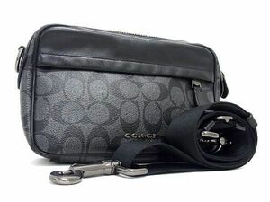 1円 ■美品■ COACH コーチ F50715 シグネチャー PVC クロスボディ ショルダーバッグ 斜め掛け レディース メンズ ブラック系 BG5953