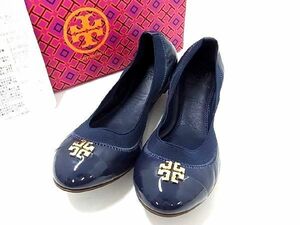 1円 ■新品同様■ TORY BURCH トリーバーチ レザー バレエシューズ フラットシューズ サイズ 6 1/2(約23.5cm) 靴 ネイビー系 BE8887