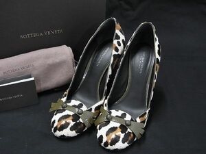 1円 ■極美品■ BOTTEGA VENETA ボッテガヴェネタ ハラコ レオパード ヒール パンプス サイズ35 1/2(約22.5cm) 靴 アイボリー系 AU4277