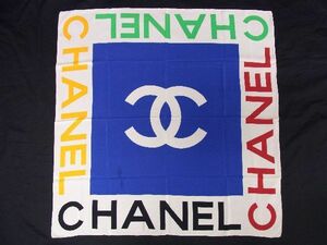 1円 ■美品■ CHANEL シャネル ココマーク 大判 スカーフ ストール ショール レディース メンズ クリーム系×マルチカラー AU0939