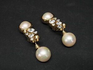 1円 ChristianDior クリスチャンディオール ヴィンテージ ラインストーン クリップ式 イヤリング アクセサリー ゴールド系 AT6322