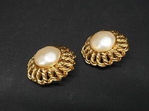 1円 ■美品■ CHANEL シャネル 23 パール クリップ式 イヤリング アクセサリー レディース ゴールド系 AV4282