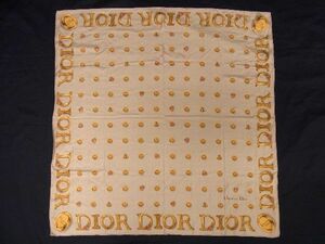 1円 ■美品■ ChristianDior クリスチャンディオール シルク100% 総柄 大判 スカーフ ストール ショール レディース ブラウン系 AU1852