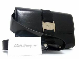 1円 Salvatore Ferragamo フェラガモ AQ-216700 ヴァラリボン パテントレザー ワンショルダーバッグ 肩掛け ブラック系 AT6578