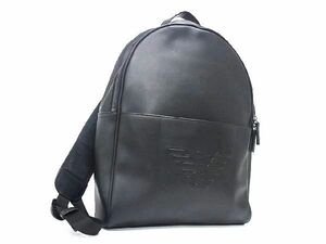 1円 ■美品■ EMPORIO ARMANI エンポリオアルマーニ レザー リュックサック バックパック デイパック メンズ ブラック系 BI0371