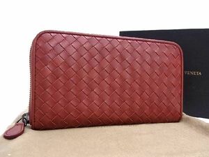 1円■新品■未使用■ BOTTEGAVENETA ボッテガヴェネタ イントレチャート レザー ラウンドファスナー 長財布 ウォレット ブラウン系 BI0756