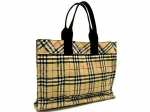 1円 BURBERRY バーバリーブルーレーベル ノバチェック ナイロン ハンドバッグ トート レディース メンズ ベージュ系×ブラック系 BH0474