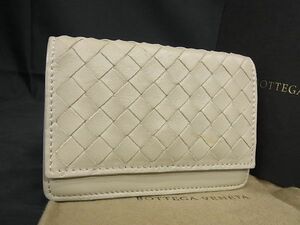 1円 ■美品■ BOTTEGA VENETA ボッテガヴェネタ イントレチャート レザー カードケース カード入れ 名刺入れ グレージュ系 BH0203