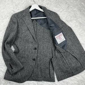 極美品 TEIJIN MEN'S SHOP GINZA ハリスツイード 黒系 ヘリンボーン Heritage 段返り3B テーラードジャケット 46M Harris Tweed 