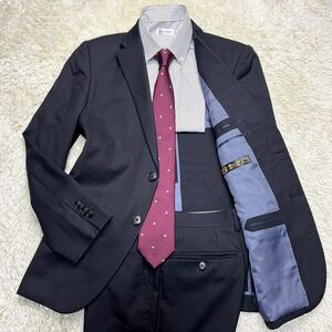 【シルク混／大人の嗜み】@RESPECT2 リスペクト Micro Silk Tailor シルク混 ウール スーツ セットアップ ブラック 2B 裏地 パープル系 A4 
